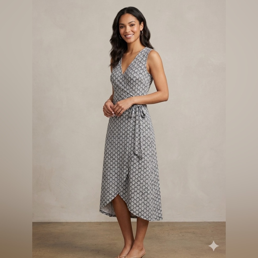 41 Hawthorn Grey Printed Sleeveless Wrap Midi Dress